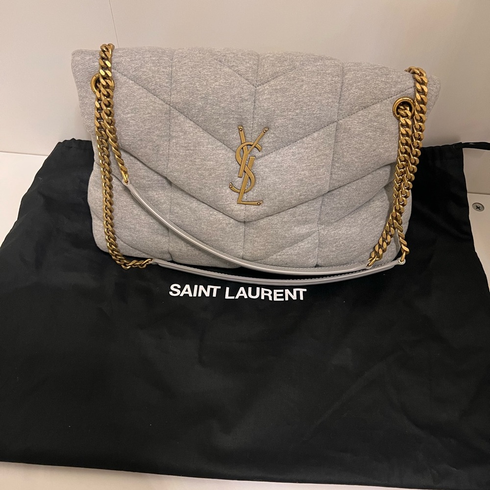 YSL Medium Puffer Grey with gold hardware. Worn 3 times. 100% Authentic.